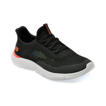 Pantofi SKECHERS alb-negru, INGRAM, din material textil