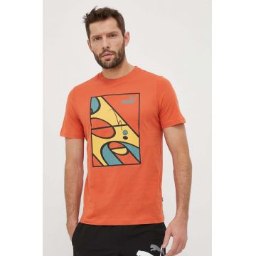 Puma tricou din bumbac culoarea portocaliu, cu imprimeu