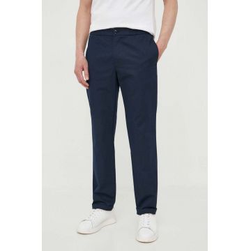 Sisley pantaloni din amestec de in culoarea albastru marin, drept