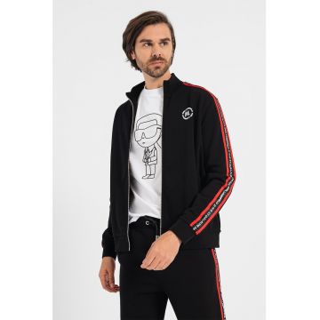 Bluza sport cu fermoar si benzi laterale cu logo