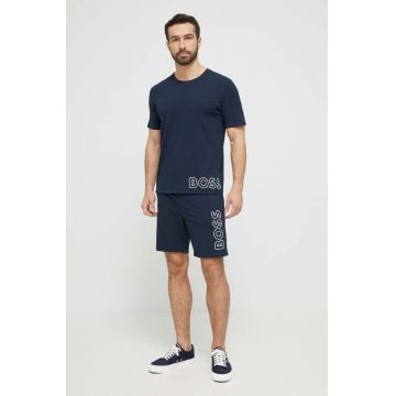 BOSS tricou barbati, culoarea albastru marin, melanj