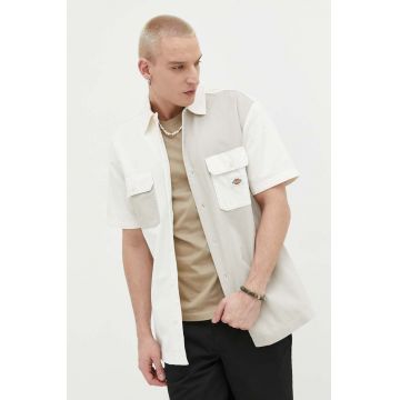 Dickies camasa din bumbac barbati, culoarea bej, cu guler clasic, relaxed