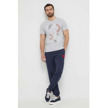 HUGO pantaloni lounge din bumbac culoarea albastru marin, cu imprimeu