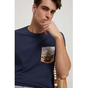 Medicine tricou din bumbac barbati, culoarea albastru marin, cu imprimeu
