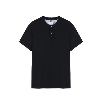 Tricou de bumbac cu fenta scurta cu nasturi Simon