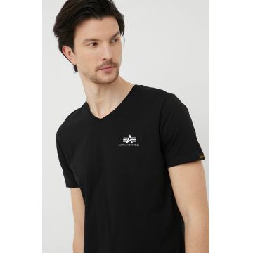 Alpha Industries tricou din bumbac culoarea negru, neted 106513.03-Black