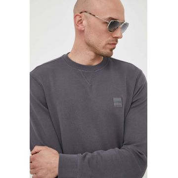 BOSS hanorac de bumbac BOSS CASUAL barbati, culoarea gri, cu imprimeu