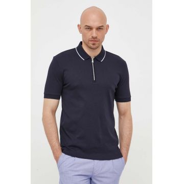 BOSS polo de bumbac culoarea albastru marin, neted