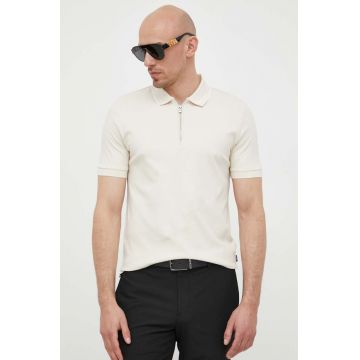 BOSS polo de bumbac culoarea bej, neted