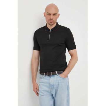 BOSS polo de bumbac culoarea negru, neted