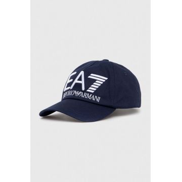 EA7 Emporio Armani șapcă de baseball din bumbac culoarea albastru marin, cu imprimeu