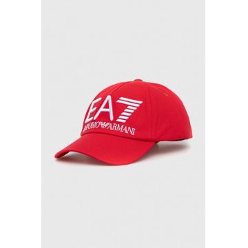 EA7 Emporio Armani șapcă de baseball din bumbac culoarea rosu, cu imprimeu