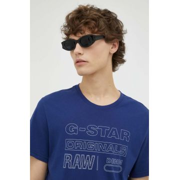 G-Star Raw tricou din bumbac culoarea albastru marin, cu imprimeu