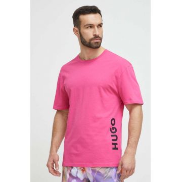 HUGO tricou de plajă culoarea roz, cu imprimeu