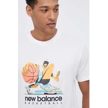 New Balance tricou din bumbac culoarea alb, cu imprimeu