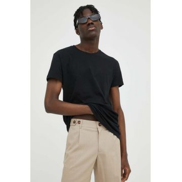 Samsoe Samsoe tricou din bumbac culoarea negru, uni