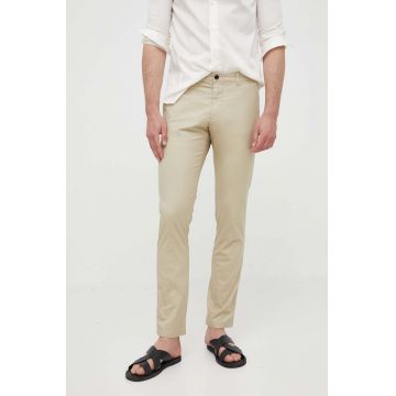 Sisley pantaloni barbati, culoarea bej, cu fason chinos