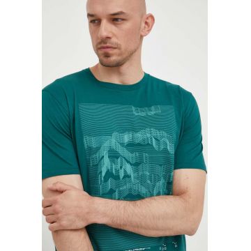 Sisley tricou din bumbac culoarea verde, cu imprimeu