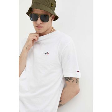 Tommy Jeans tricou din bumbac culoarea alb, neted