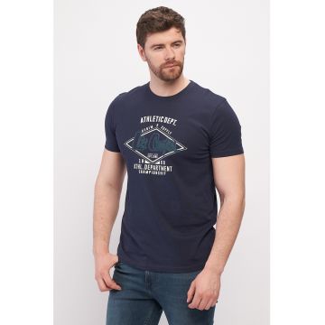 Tricou cu decolteu la baza gatului si imprimeu logo