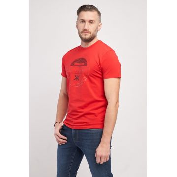 Tricou cu imprimeu si decolteu la baza gatului