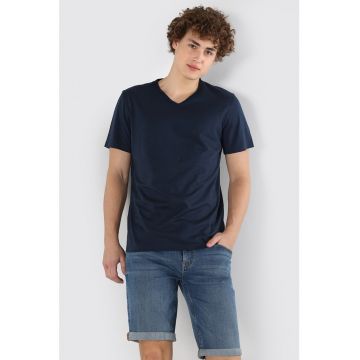 Tricou din bumbac cu decolteu in V