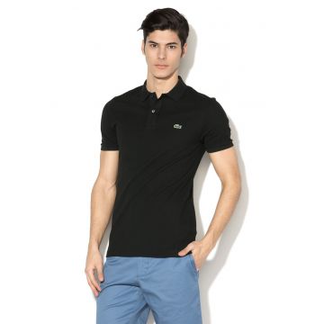 Tricou polo slim fit negru din pique cu logo PH4012-00-031