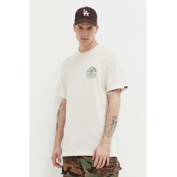 Vans tricou din bumbac culoarea bej, cu imprimeu