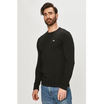 Lacoste Longsleeve din bumbac culoarea negru, material neted