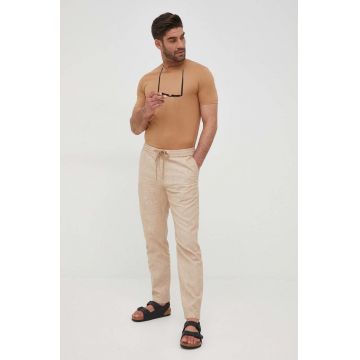 Boss tricou din bumbac culoarea bej, neted