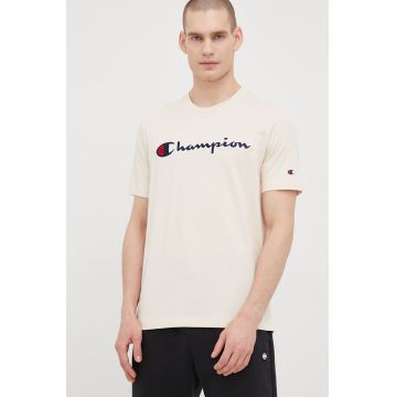 Champion tricou din bumbac culoarea bej, cu imprimeu