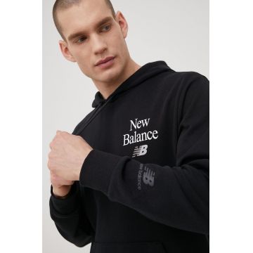 New Balance bluza MT21513BK barbati, culoarea negru, cu imprimeu