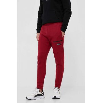 4F pantaloni de trening din bumbac culoarea bordo, neted