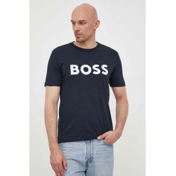 BOSS tricou din bumbac BOSS CASUAL barbati, culoarea albastru marin, cu imprimeu, 50481923