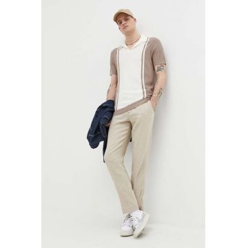 Hollister Co. tricou polo barbati, culoarea bej, modelator