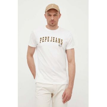 Pepe Jeans tricou din bumbac Ronell culoarea alb, cu imprimeu
