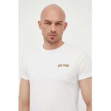 Pepe Jeans tricou din bumbac Ronson culoarea alb, cu imprimeu