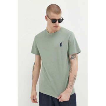 Solid tricou din bumbac culoarea verde, cu imprimeu