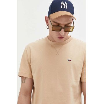 Tommy Jeans tricou din bumbac culoarea bej, cu imprimeu
