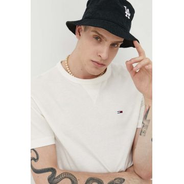 Tommy Jeans tricou din bumbac culoarea bej, cu imprimeu