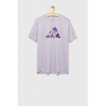 adidas Performance tricou de antrenament Designed for Movement culoarea violet, cu imprimeu