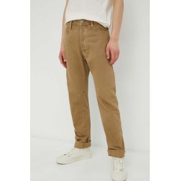 G-Star Raw pantaloni de bumbac culoarea bej, drept