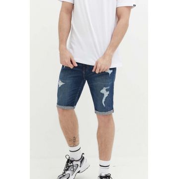 Hollister Co. pantaloni scurti jeans barbati, culoarea albastru marin