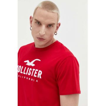 Hollister Co. tricou din bumbac culoarea rosu, cu imprimeu
