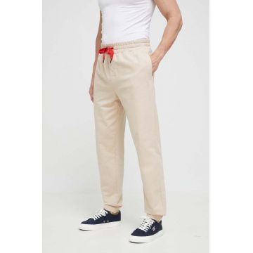 HUGO pantaloni lounge din bumbac culoarea bej, neted