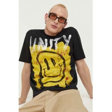 HUGO tricou din bumbac culoarea negru, cu imprimeu