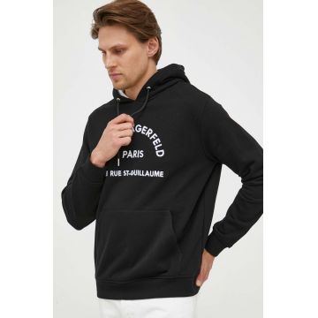 Karl Lagerfeld bluza barbati, culoarea negru, cu glugă, cu imprimeu