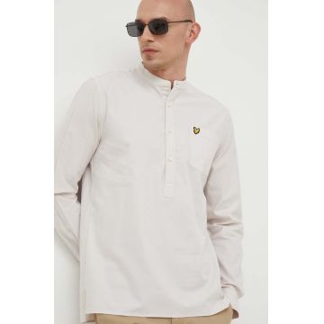 Lyle & Scott camasa din bumbac barbati, culoarea bej, regular