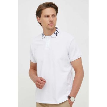 Pepe Jeans polo de bumbac culoarea alb, cu imprimeu