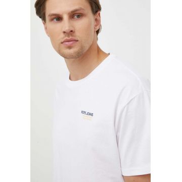 Pepe Jeans tricou din bumbac culoarea alb, cu imprimeu